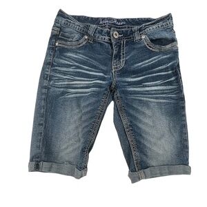 Anya Cuffed Hem Rhinestone Bermuda Denim Jean Shorts Size 5/6 Women's